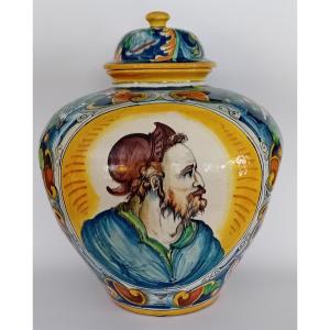 grande vaso a boccia in maiolica decorata Venezia