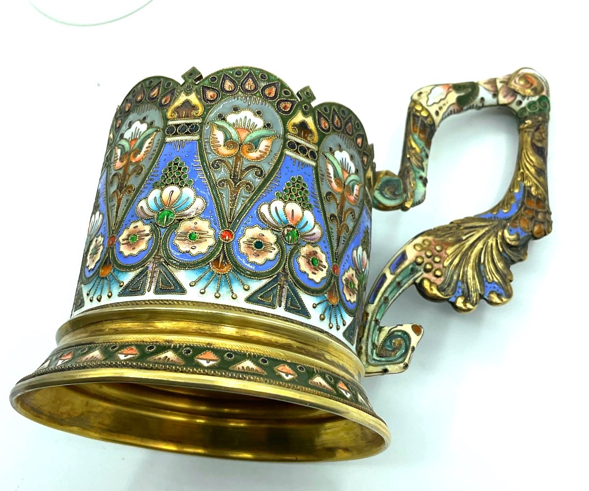 Russian silver enamel glass holder-photo-2