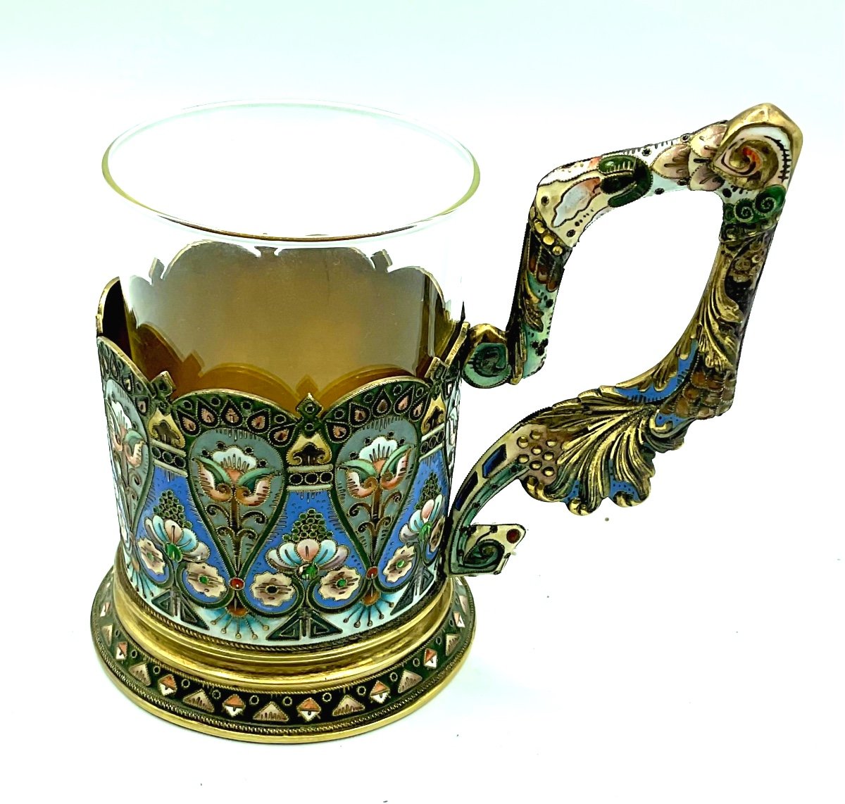 Russian silver enamel glass holder-photo-3