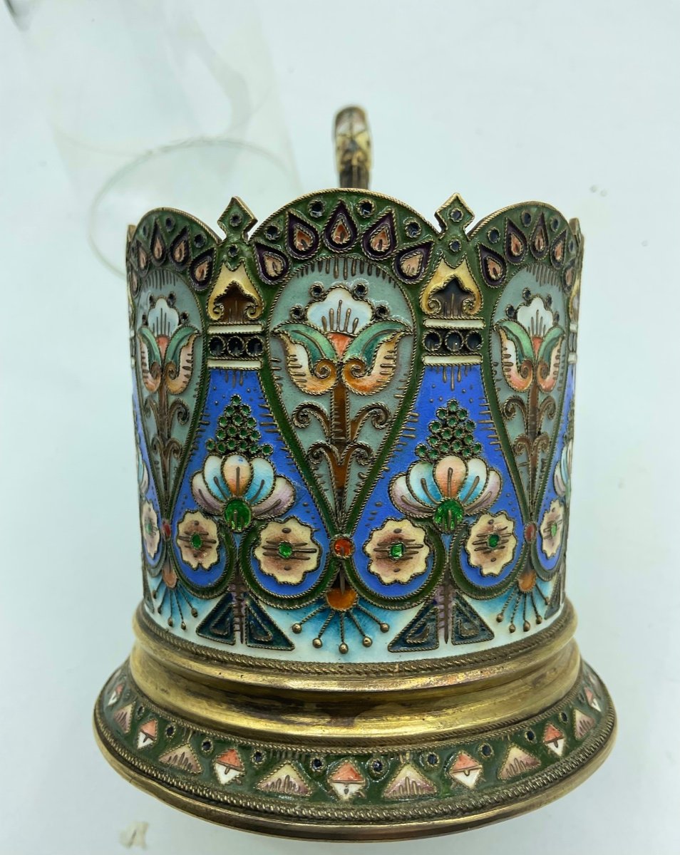 Russian silver enamel glass holder-photo-1