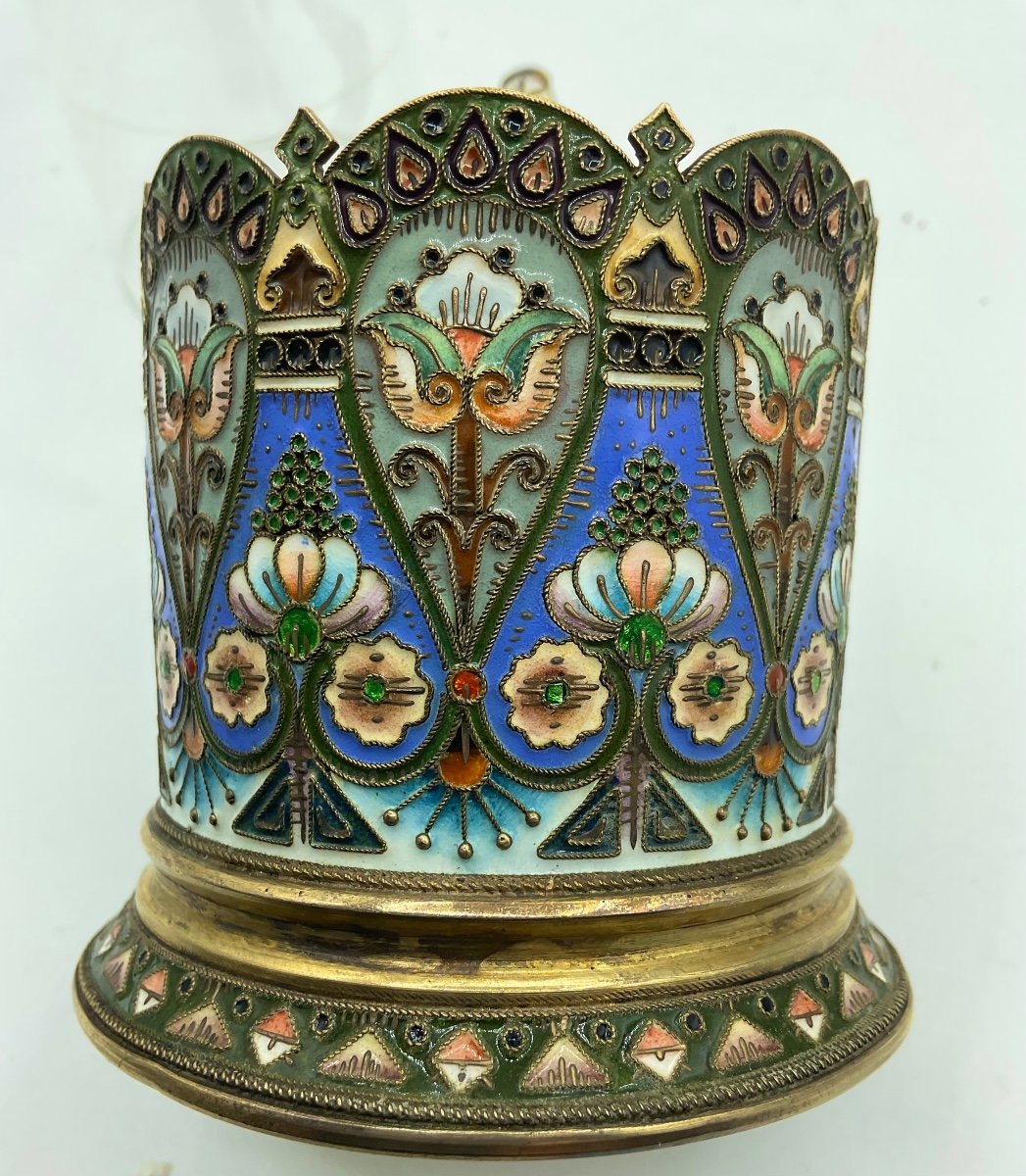 Russian silver enamel glass holder-photo-3