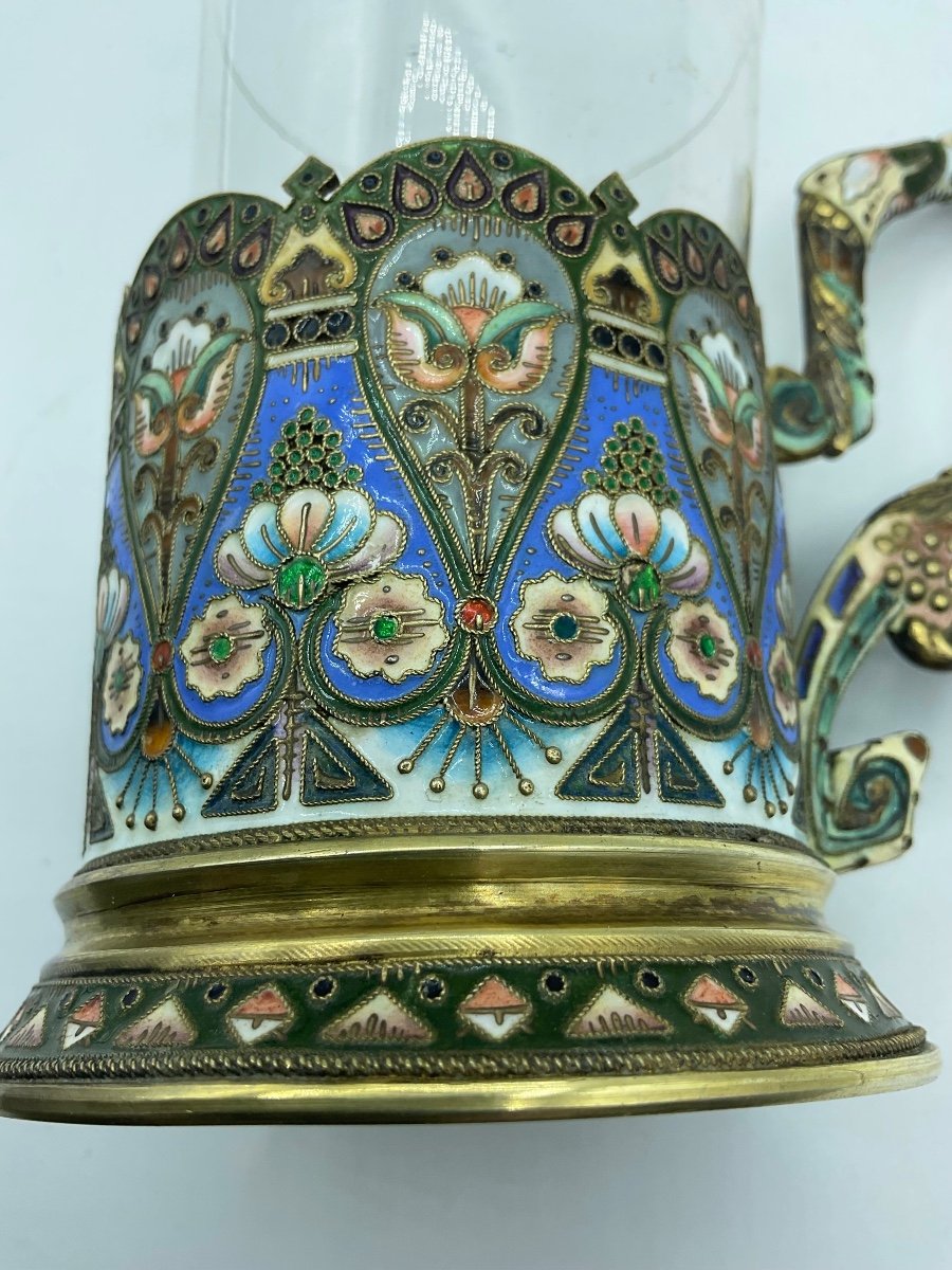 Russian silver enamel glass holder-photo-4