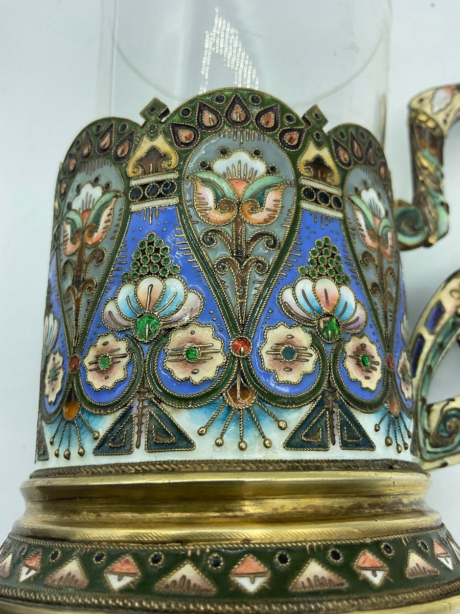 Russian silver enamel glass holder-photo-5