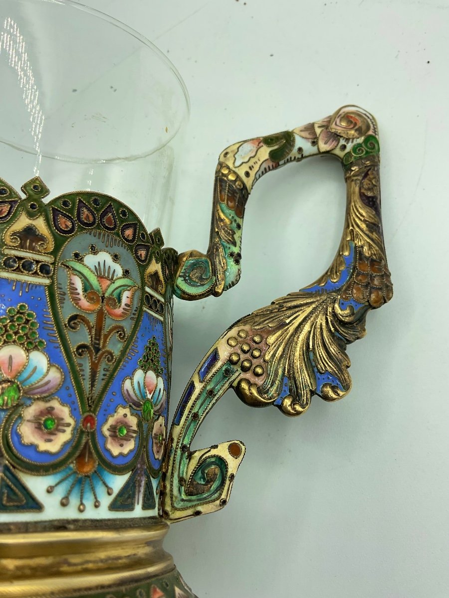 Russian silver enamel glass holder-photo-6