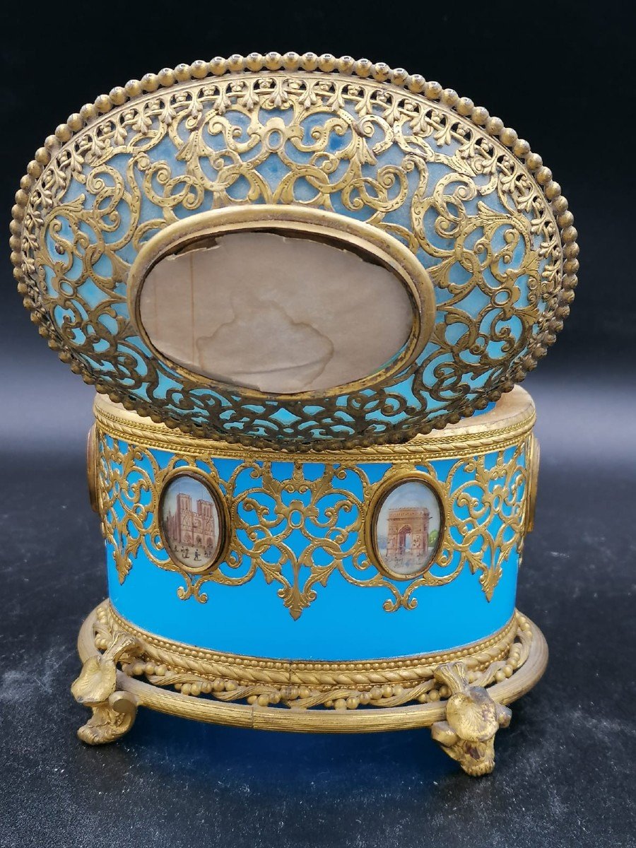 Exclusif Grand Coffret/boîte En Verre Opalin Bleu Avec Des Miniatures De Paris/palais-royal-photo-4