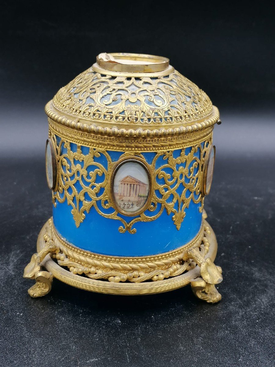 Exclusif Grand Coffret/boîte En Verre Opalin Bleu Avec Des Miniatures De Paris/palais-royal-photo-3