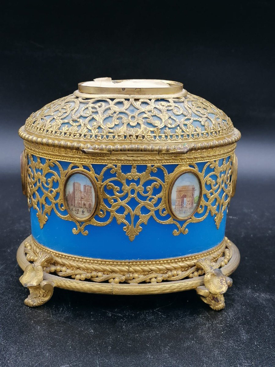 Exclusif Grand Coffret/boîte En Verre Opalin Bleu Avec Des Miniatures De Paris/palais-royal-photo-4