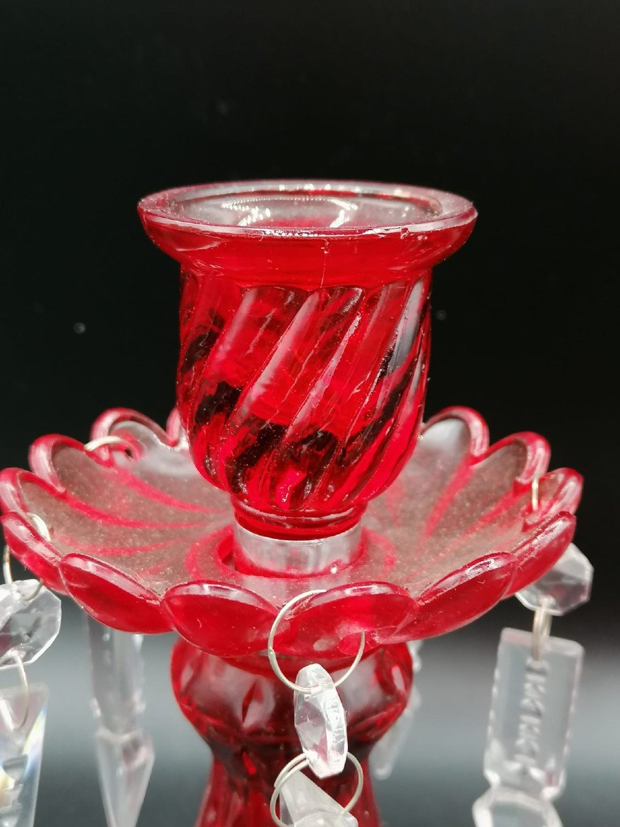 Paire de bougeoirs en verre de Bohême rubis-photo-4