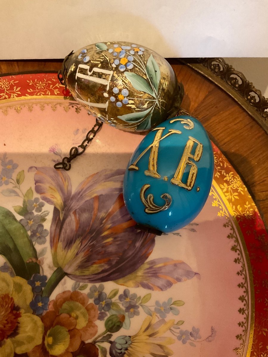 Ancienne Paire De Verre Oeuf De Pâques Russe Avec émail Et Opaline XIXsiecle-photo-1