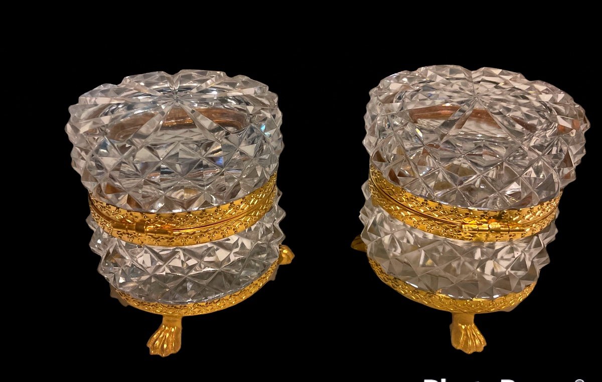 Paire De Boîtes En Cristal Taillé De Baccarat Montées En Bronze-photo-4