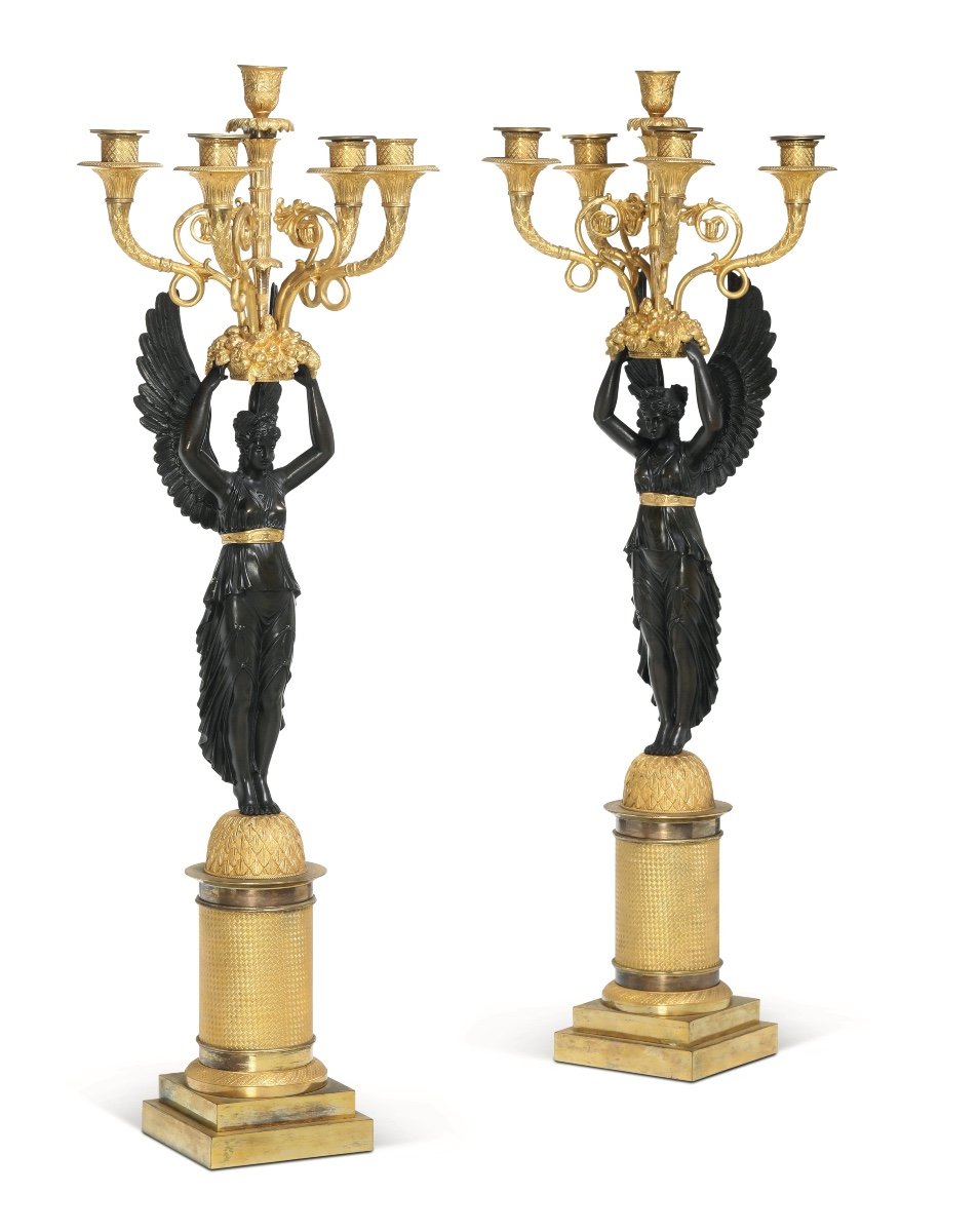 2 candelabri in bronzo dorato