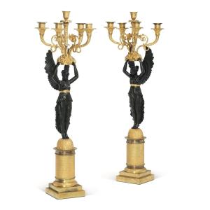 4 candelabri in bronzo dorato