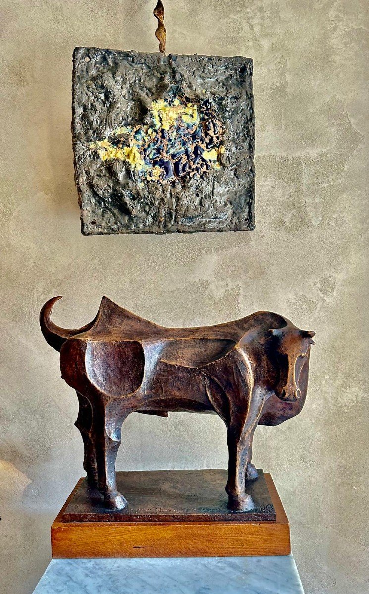 Scultura in bronzo di Matteo Limongelli (1921-2012) raffigurante un toro.-photo-4