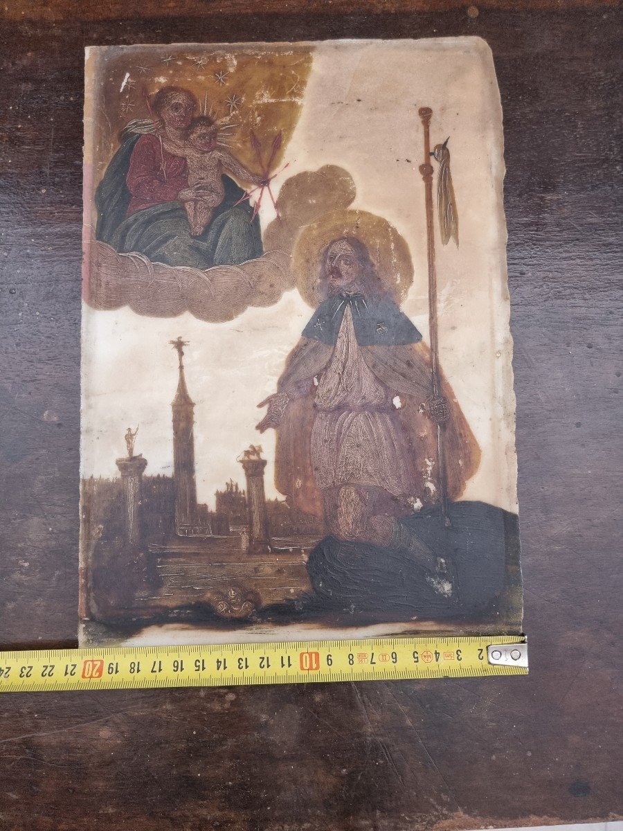 Madonna con Bambino, San rocco, il leone e Venezia, Olio su alabastro, Epoca '400-photo-1