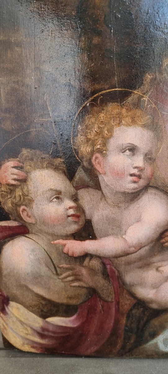 Madonna con bambino e San Giovannino, Olio su tavola, Epoca '500-photo-2