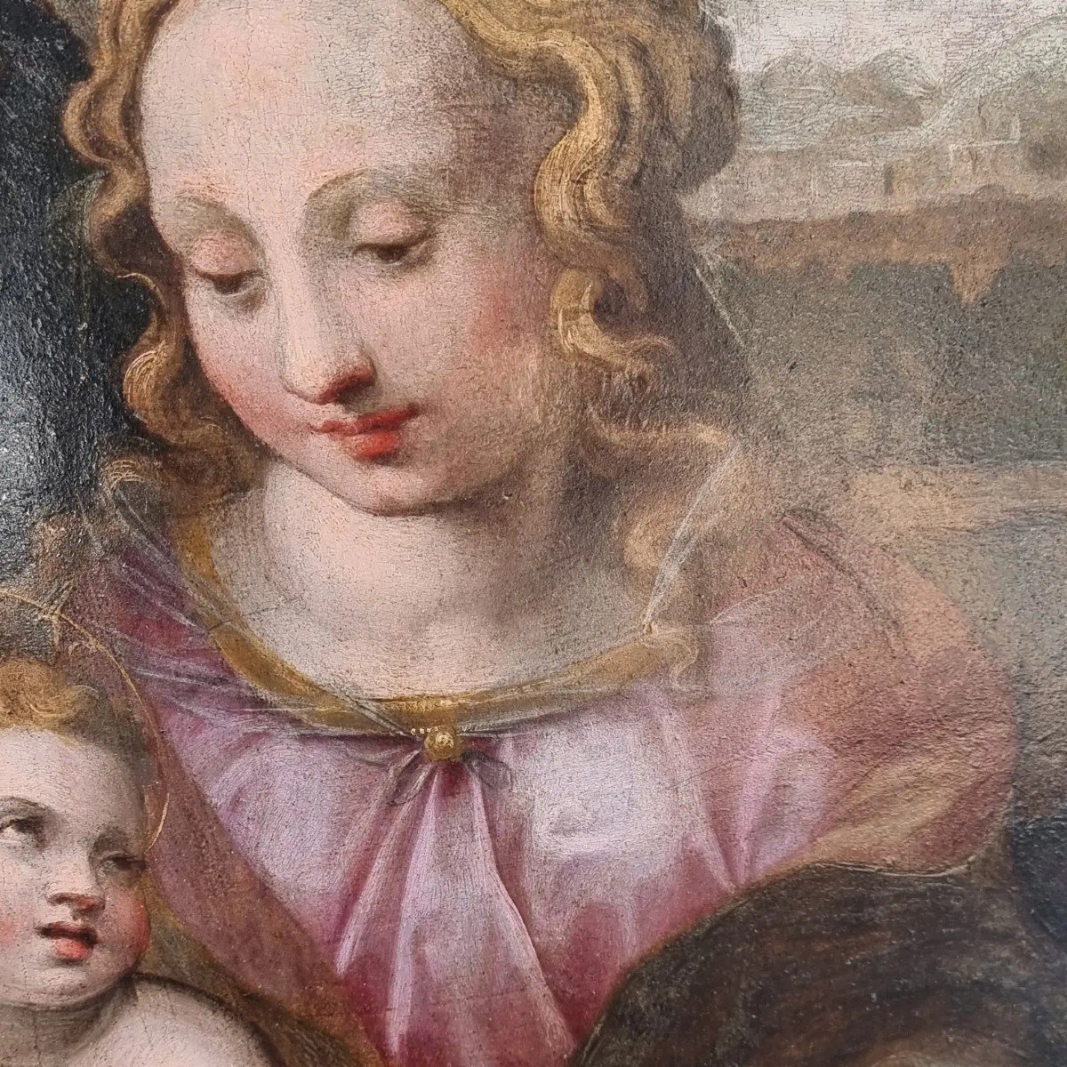 Madonna con bambino e San Giovannino, Olio su tavola, Epoca '500-photo-3