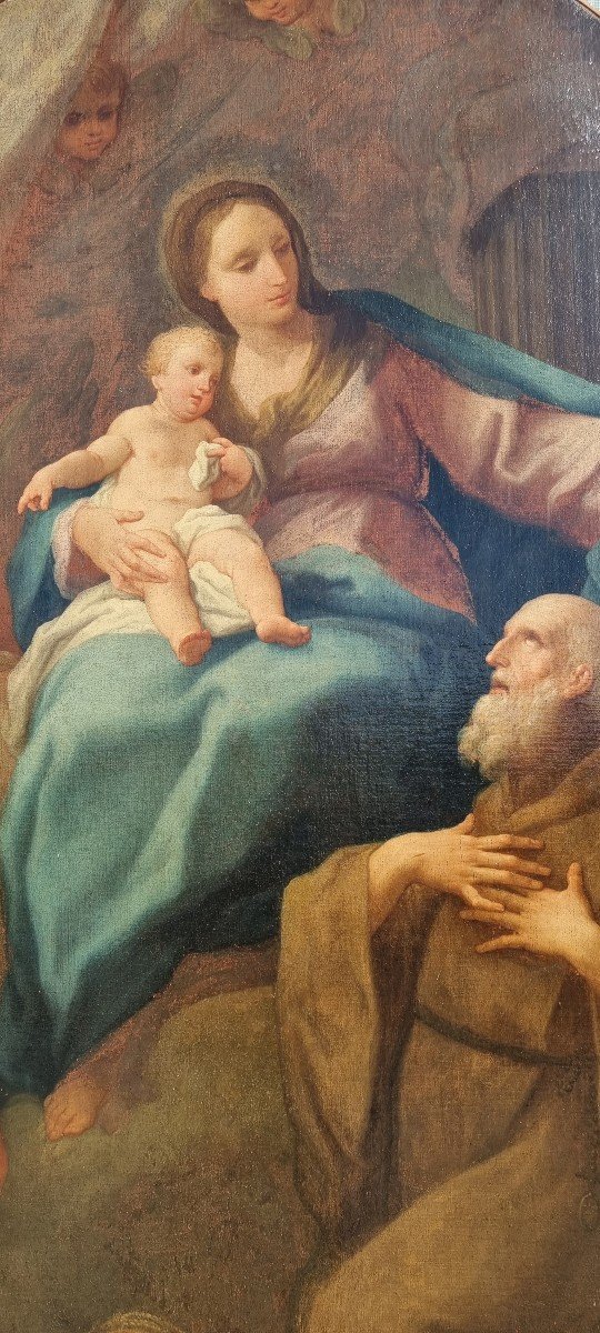 Madonna con bambino e San Francesco, Olio su tela, Epoca '700, Marcantonio Franceschini-photo-3