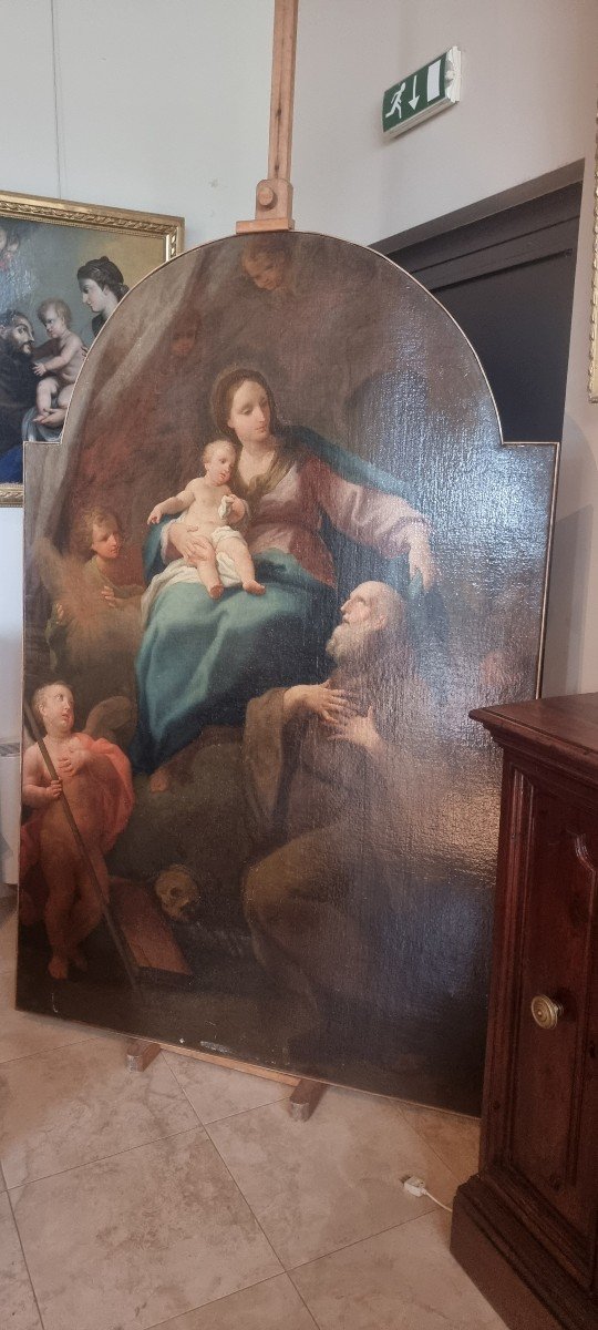 Madonna con bambino e San Francesco, Olio su tela, Epoca '700, Marcantonio Franceschini-photo-4