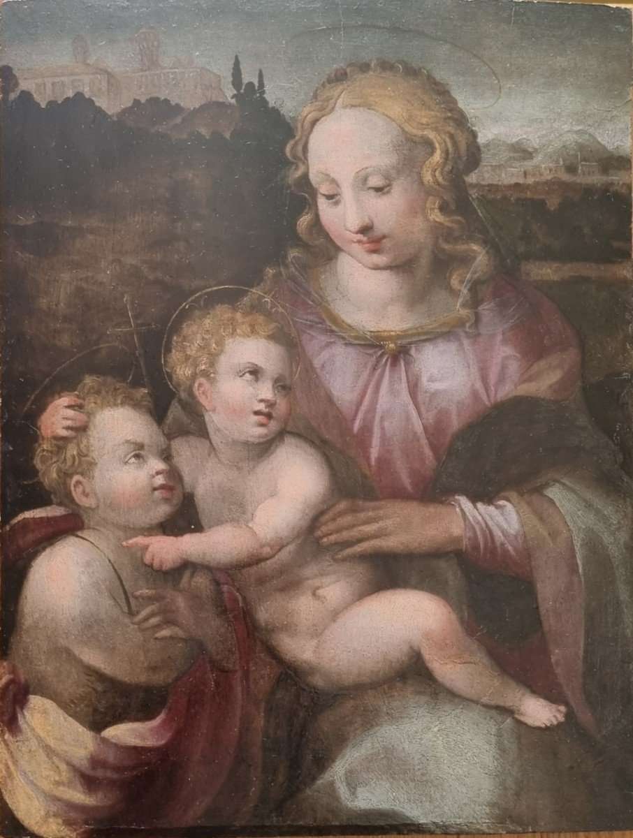 Madonna con bambino e San Giovannino, Olio su tavola, Epoca '500-photo-3