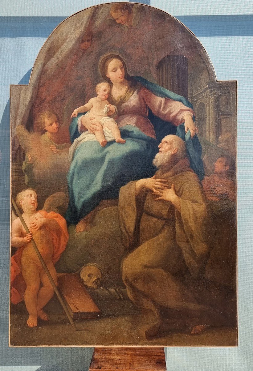 Madonna con bambino e San Francesco, Olio su tela, Epoca '700, Marcantonio Franceschini