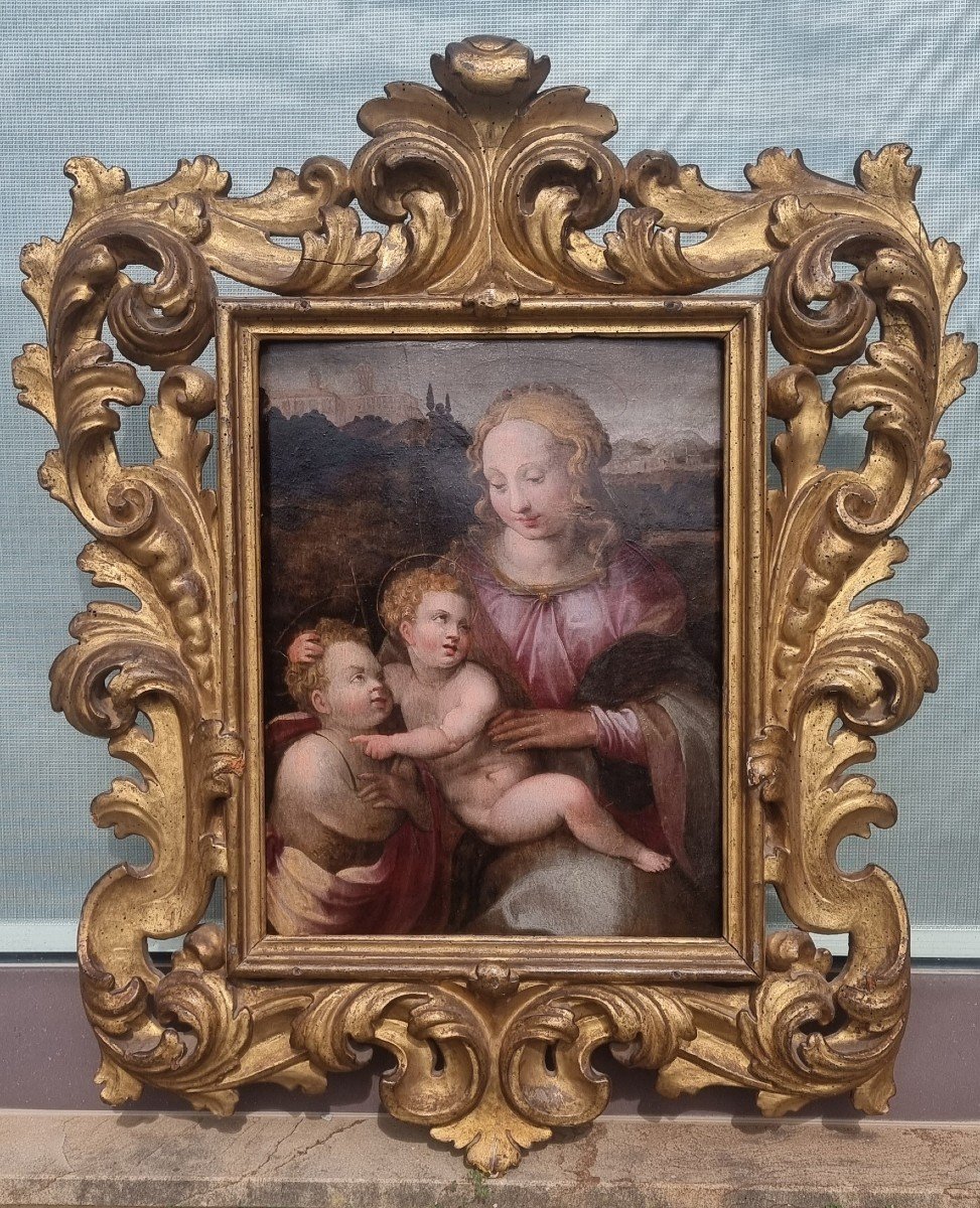 Madonna con bambino e San Giovannino, Olio su tavola, Epoca '500-photo-4