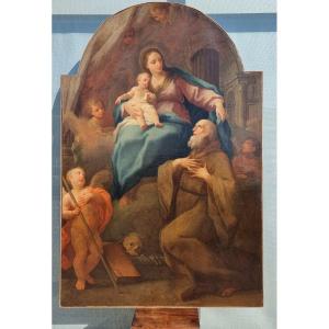Madonna con bambino e San Francesco, Olio su tela, Epoca '700, Marcantonio Franceschini
