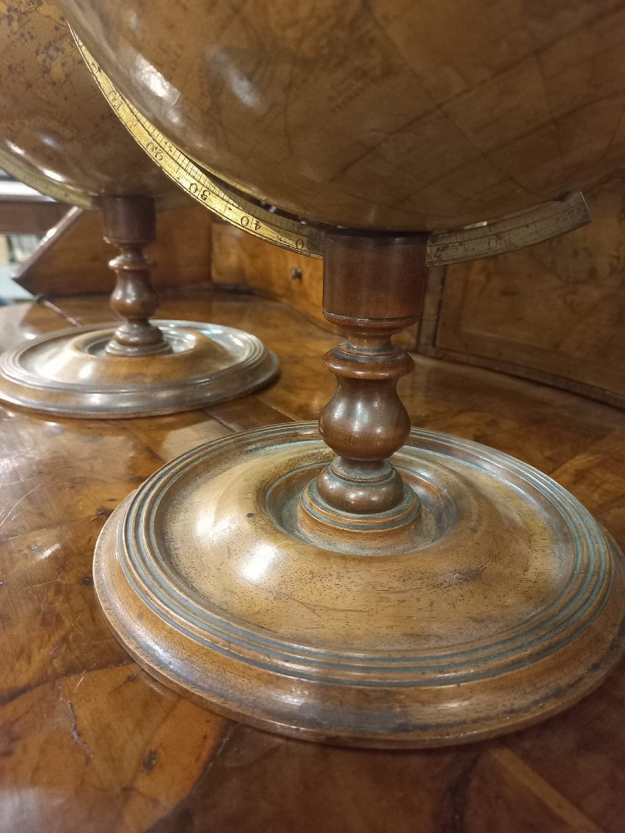 Coppia di mappamondi da tavolo di epoca vittoriana, globo celeste e globo terrestre-photo-4