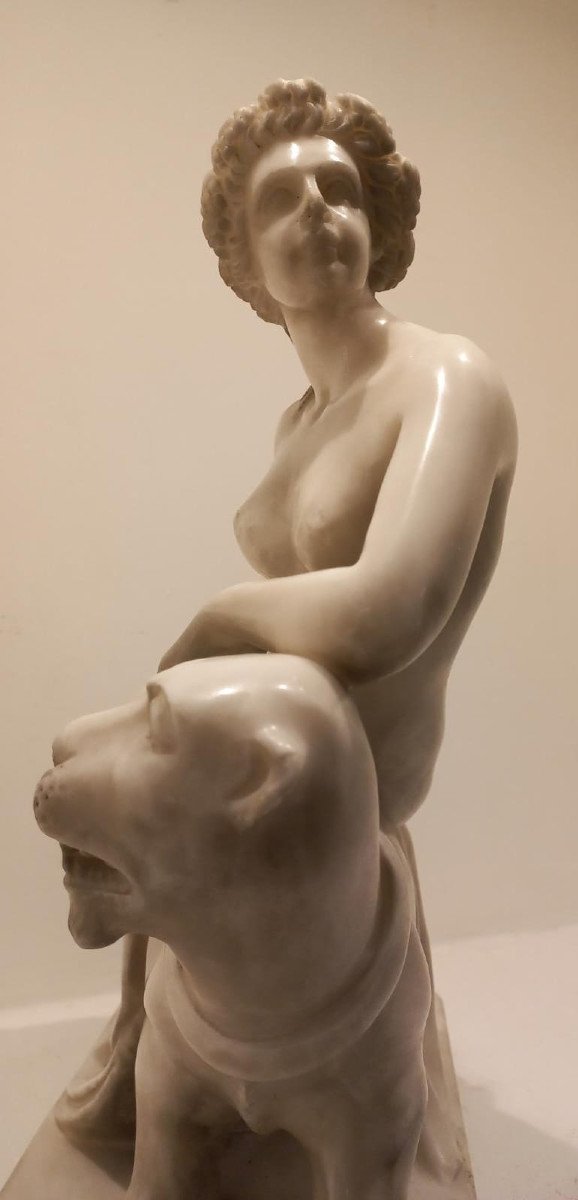 Arianna sulla pantera, scultura in marmo bianco-photo-5