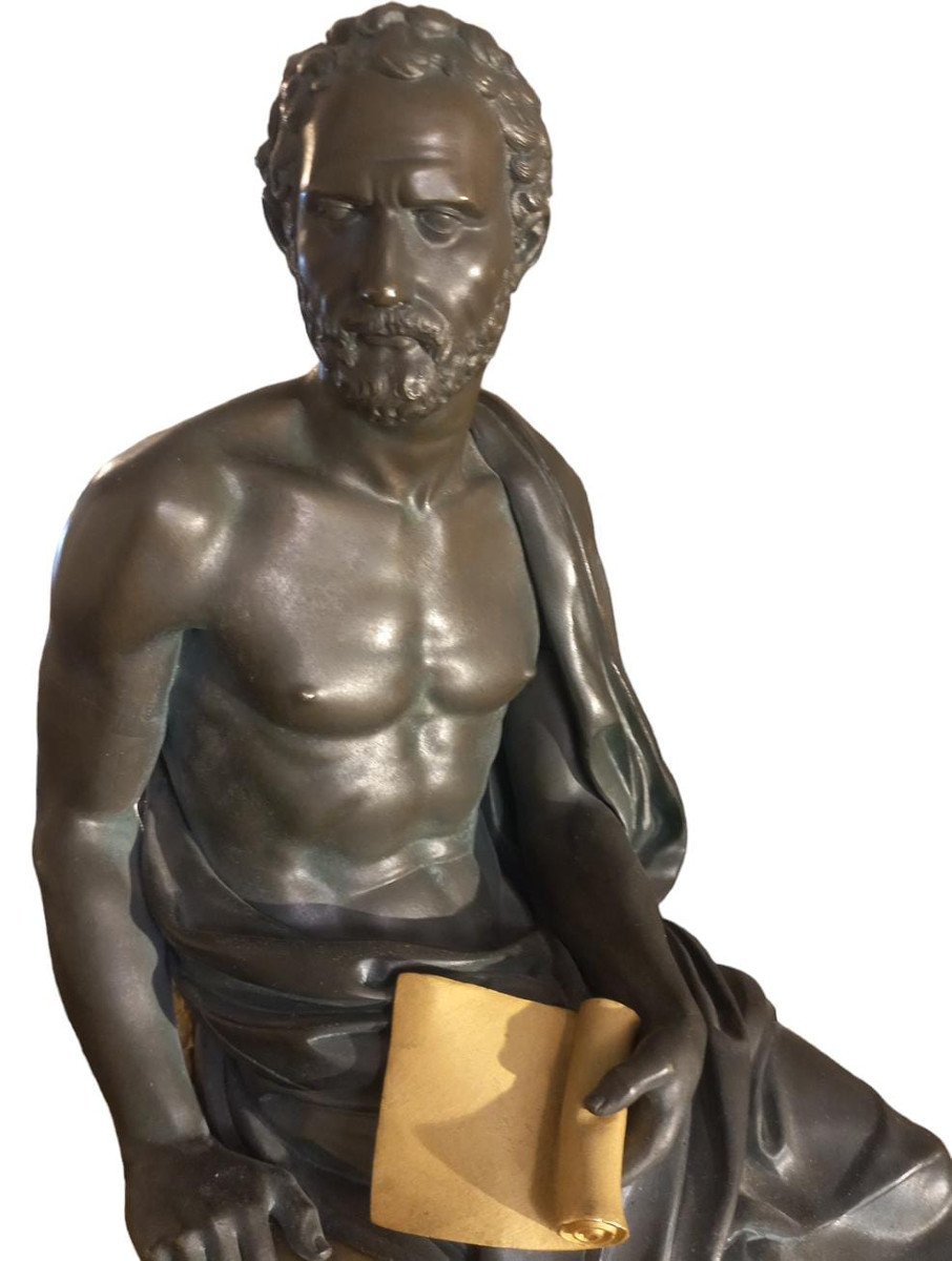 Orologio in bronzo dorato con la figura di Platone-photo-2