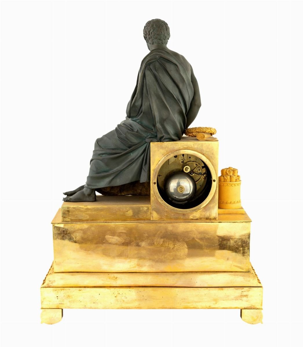 Orologio in bronzo dorato con la figura di Platone-photo-4