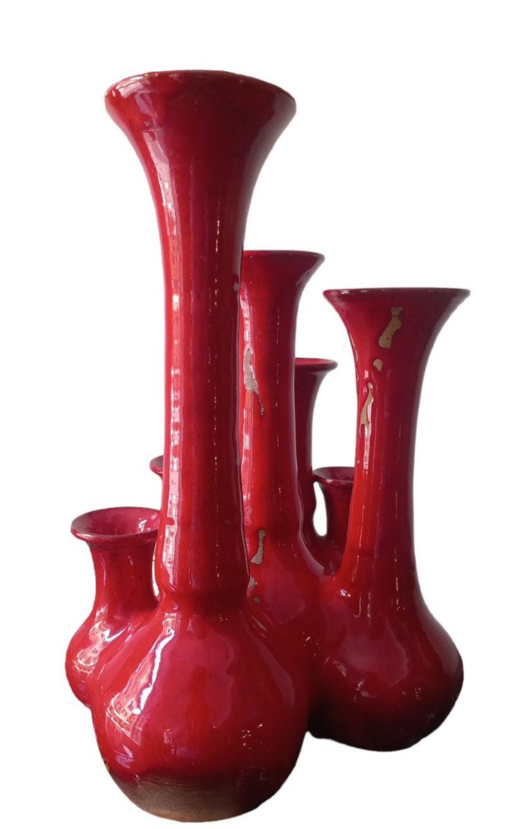 Vaso in terracotta smaltata in rosso-photo-2