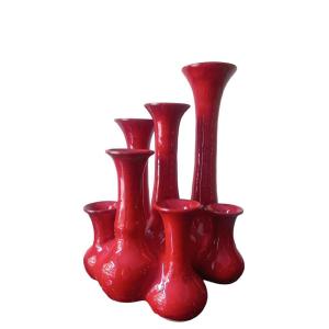 Vaso in terracotta smaltata in rosso