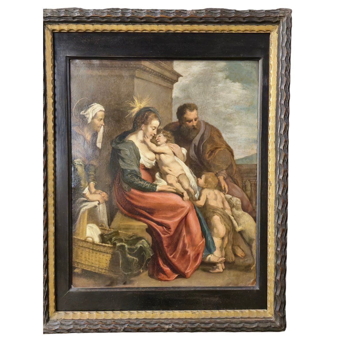 Importante dipinto su rame Sacra Famiglia con I santi Elisabetta e Giovanni battista-photo-3