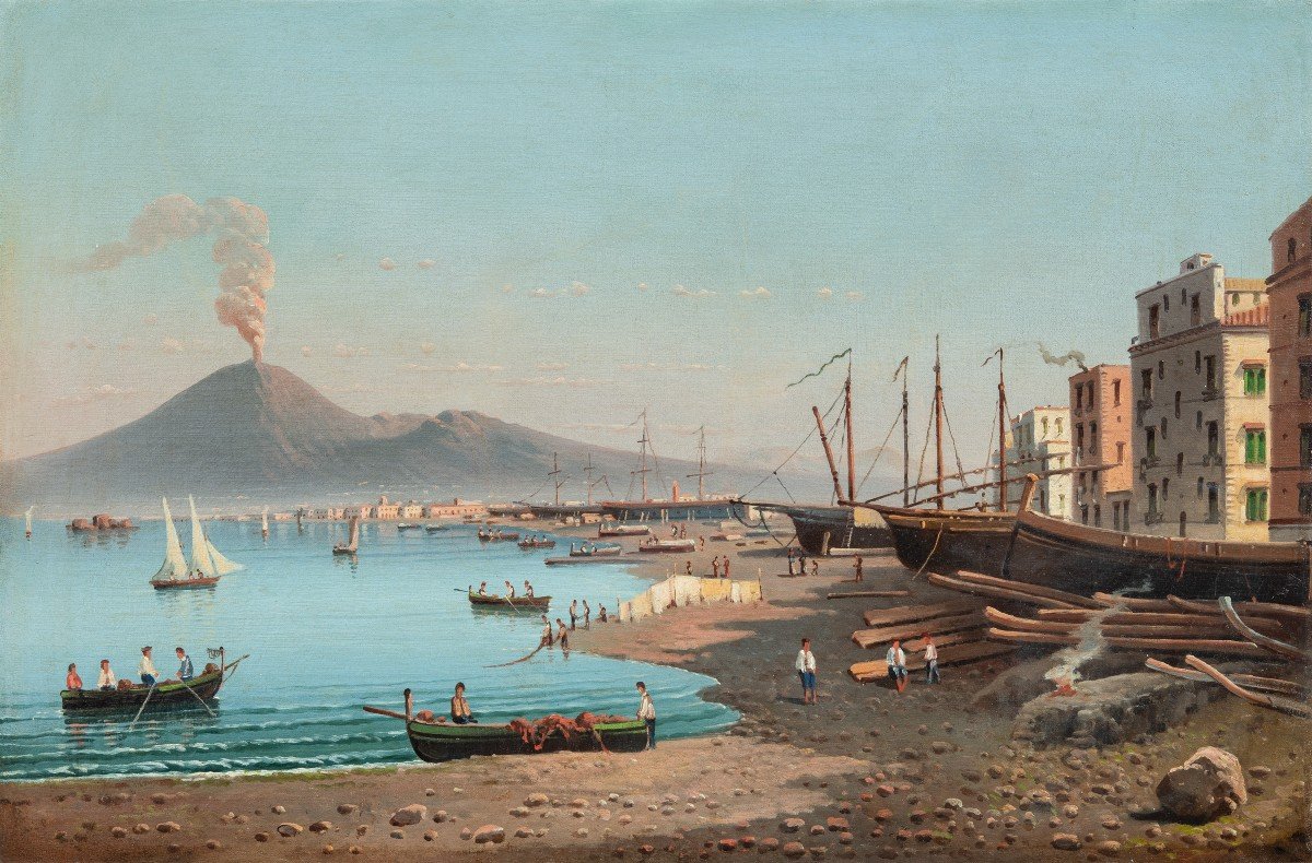 Pittore italiano (inizi XIX sec.) - Veduta di Napoli col Vesuvio.