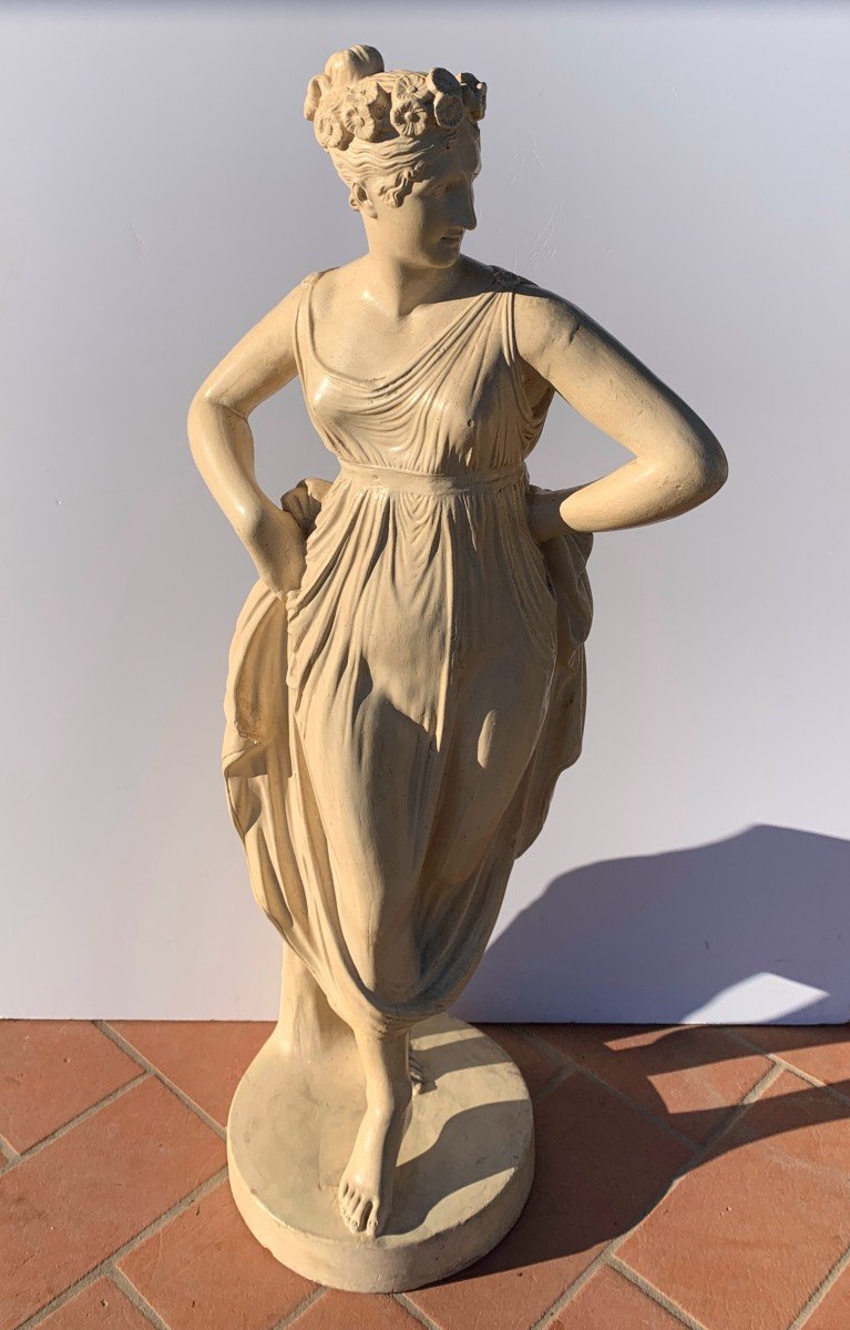 Coppia di sculture in scagliola smaltata - Danzatrici (da Canova). Italia, XIX-XX secolo.-photo-2