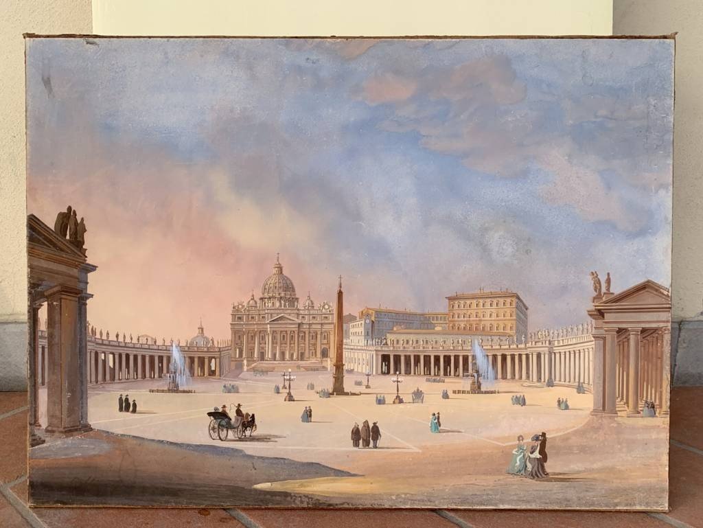 Seguace di Ippolito Caffi (Belluno 1809 - Lissa 1866) - Roma, veduta di Piazza San Pietro.-photo-2