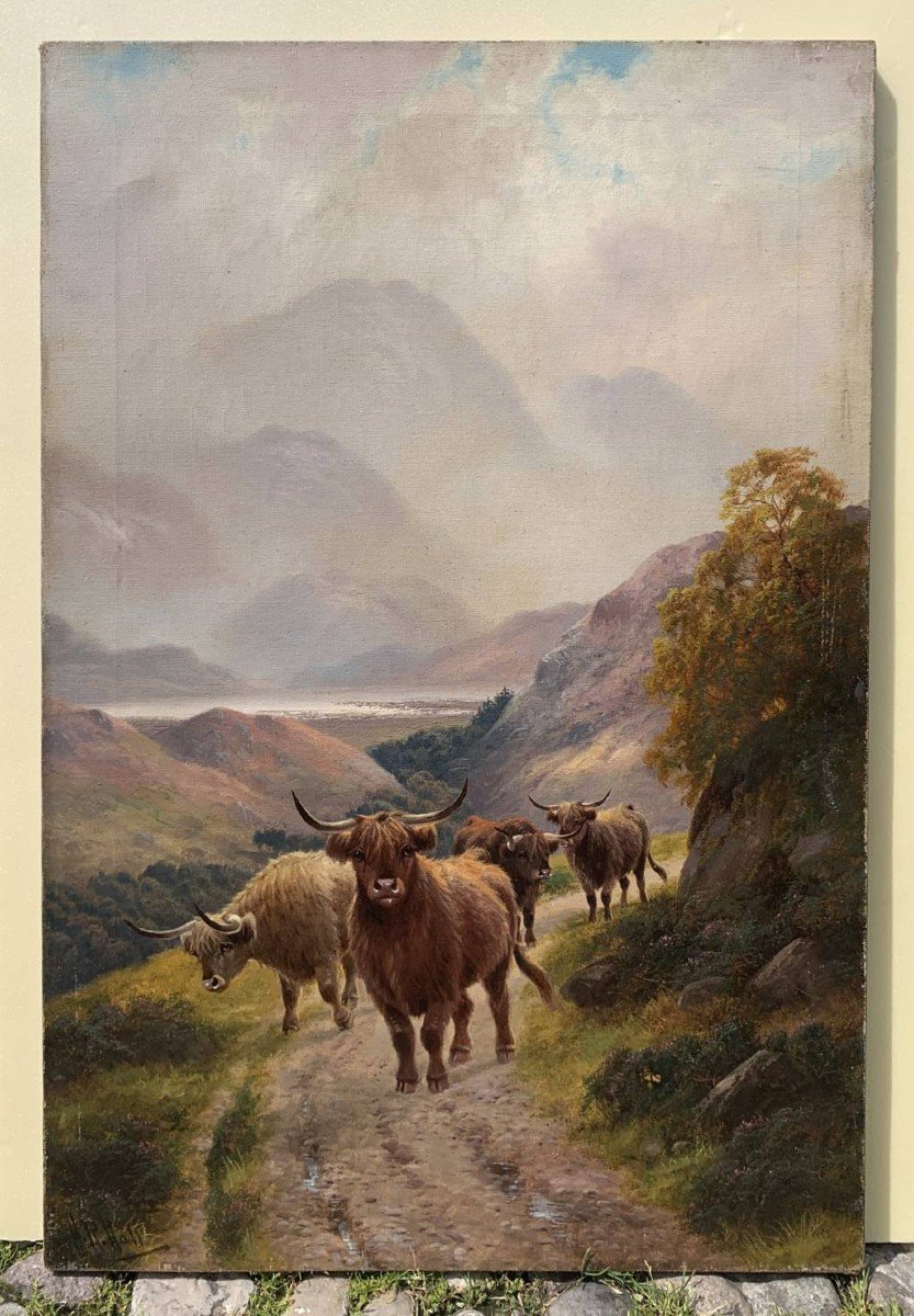 Harald R. Hall (British, 1866 - 1902) - Mandria di Highlander lungo il sentiero.-photo-3