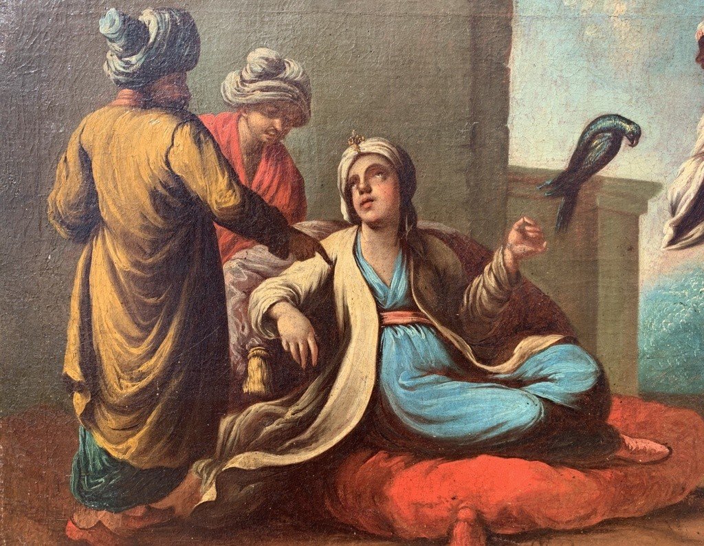Pittore veneziano (XVIII secolo) - Nobili turchi con pappagallo e suonatore.-photo-4
