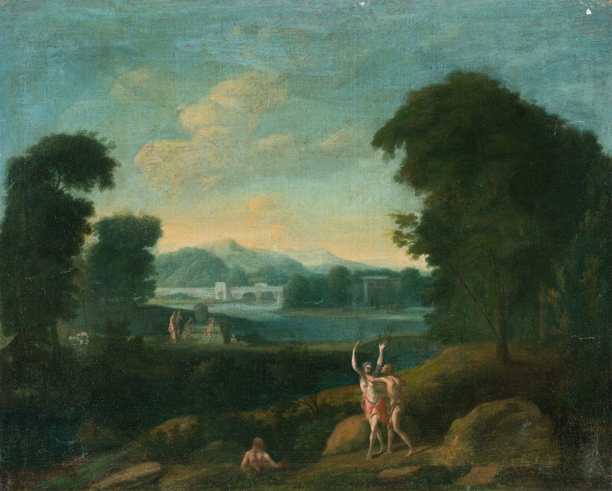 Cerchia di Hendrik Frans van Lint (Anversa 1684 - Roma 1763) - Apollo e Dafne.