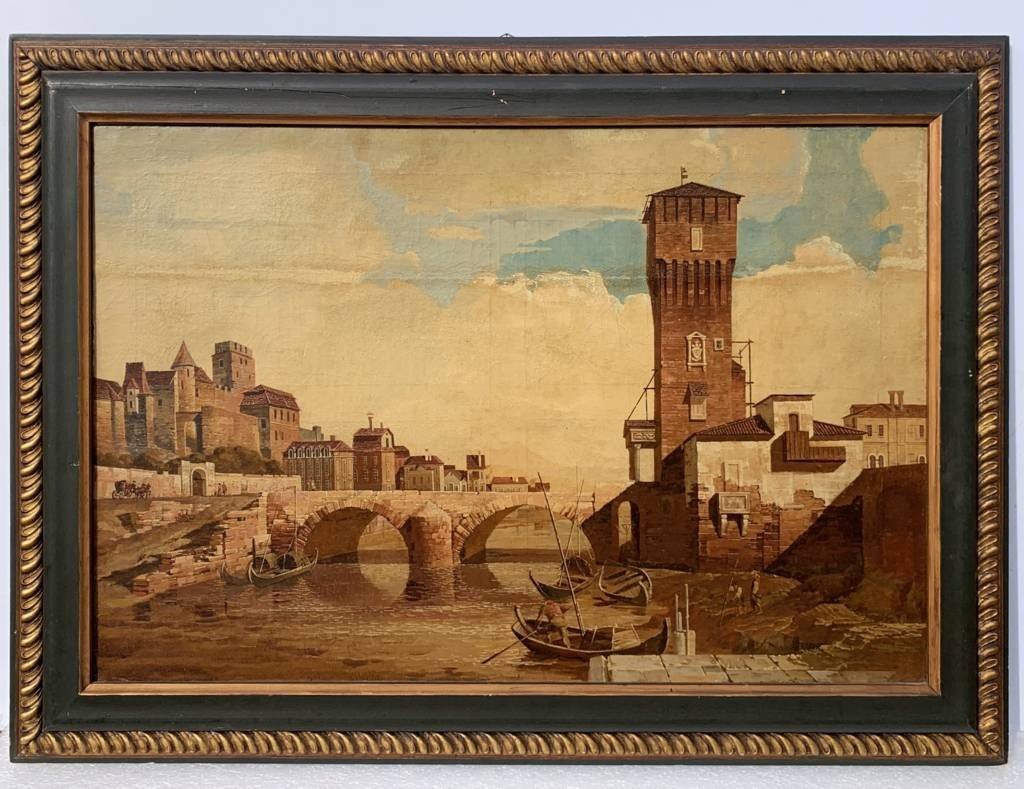 Seguace di Bernardo Bellotto (XIX) - Capriccio padovano con la torre del Vecchio Osservatorio-photo-2