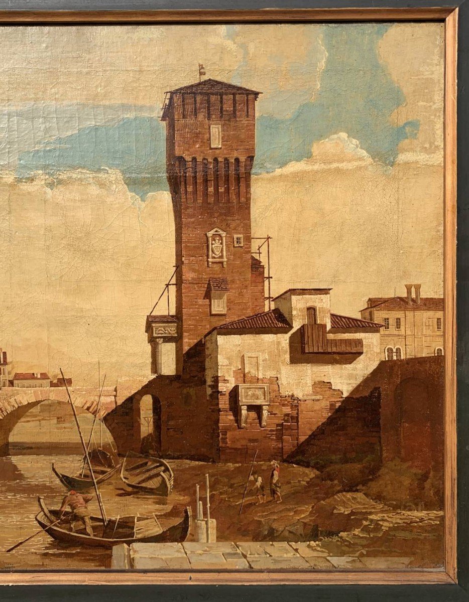 Seguace di Bernardo Bellotto (XIX) - Capriccio padovano con la torre del Vecchio Osservatorio-photo-3