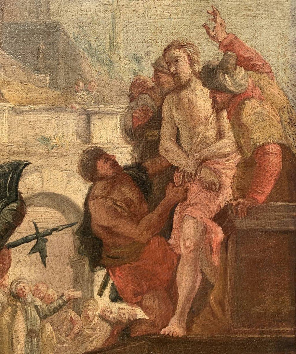 Pittore veneziano (XVIII sec.) - Cristo condotto a giudizio (bozzetto preparatorio).-photo-1