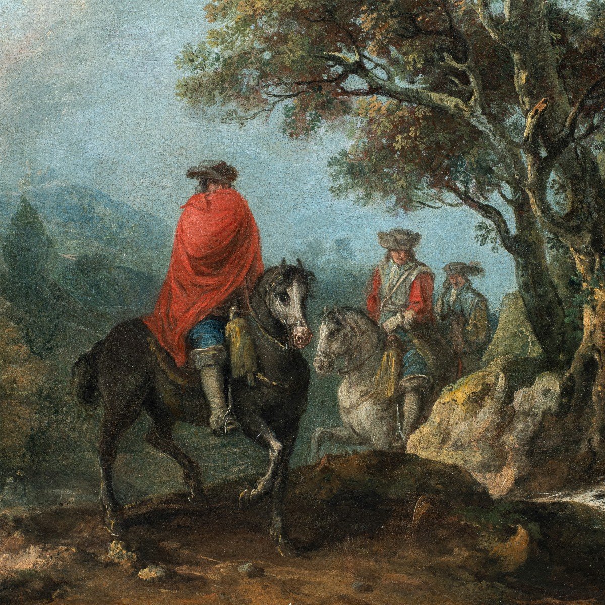 Francesco Zuccarelli (Pitigliano 1702 - Firenze 1788) - Paesaggio fluviale con cavalieri e borg-photo-2