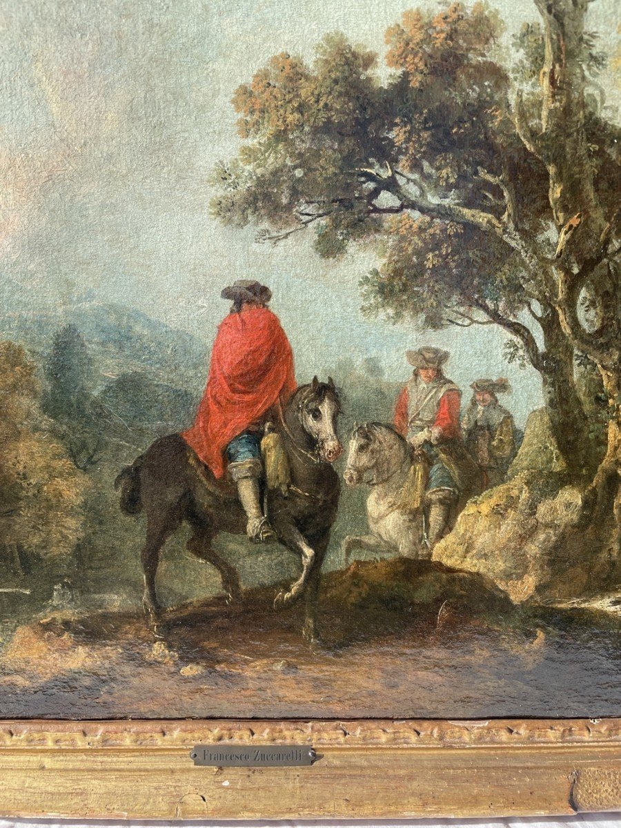 Francesco Zuccarelli (Pitigliano 1702 - Firenze 1788) - Paesaggio fluviale con cavalieri e borg-photo-1