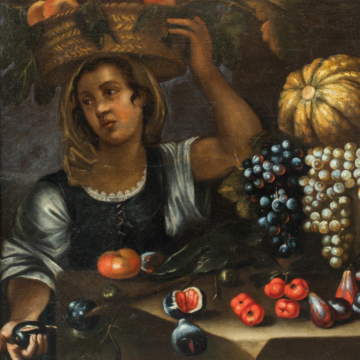 Francesco Annicini (Roma 1632 - post 1679) - Natura morta con fruttivendola.-photo-2