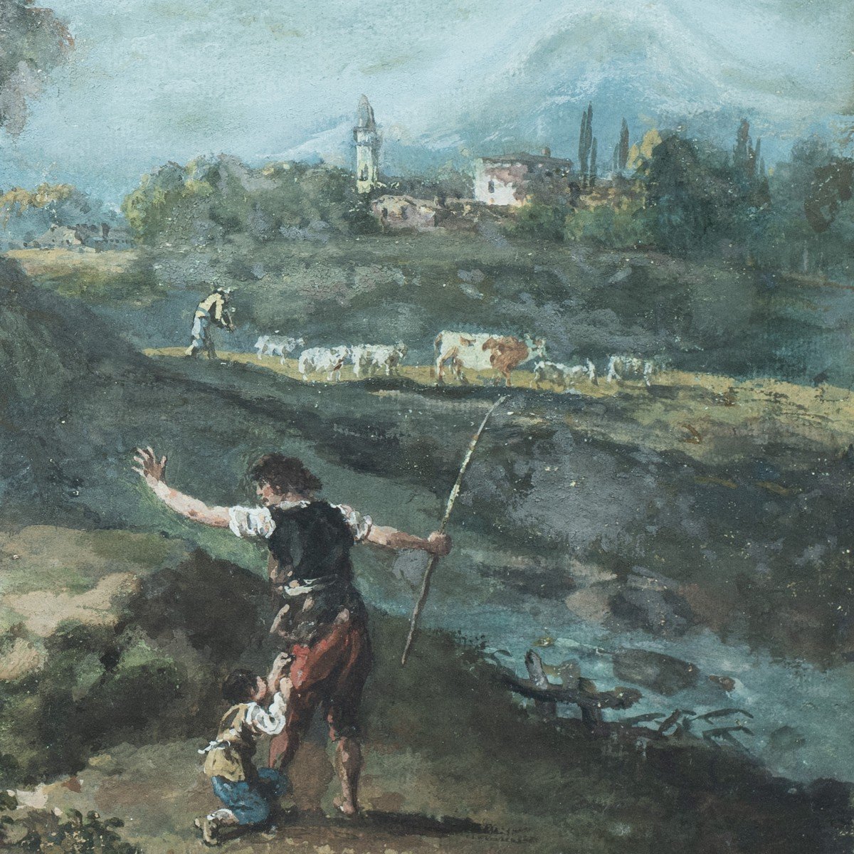 Francesco Zuccarelli (Pitigliano 1702 - Firenze 1788) - Paesaggio fluviale con pastori e arment-photo-3