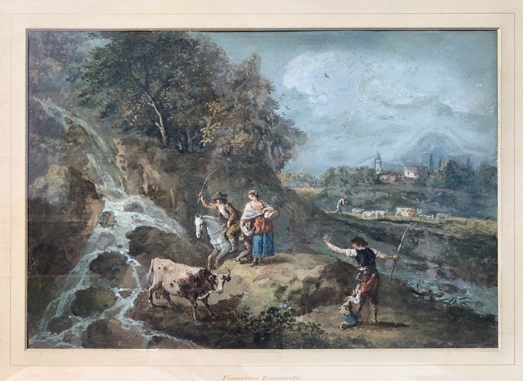 Francesco Zuccarelli (Pitigliano 1702 - Firenze 1788) - Paesaggio fluviale con pastori e arment-photo-2