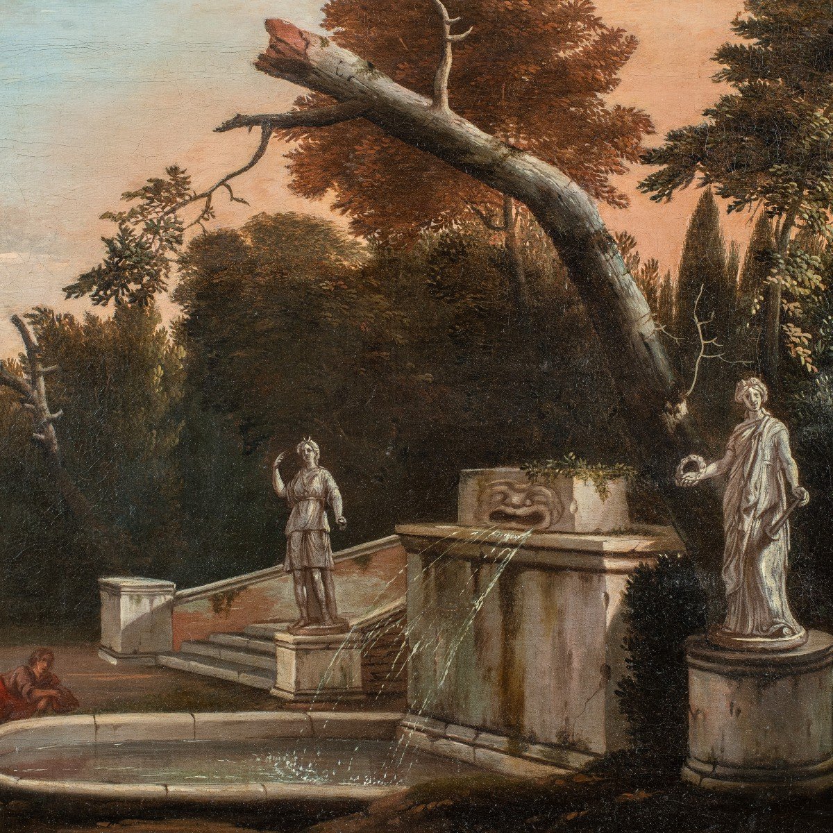 Jan Blom (Amsterdam 1622 - Amsterdam 1685) - Giardino di villa con fontana.-photo-2