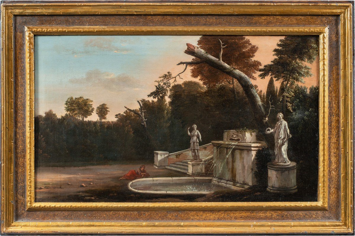 Jan Blom (Amsterdam 1622 - Amsterdam 1685) - Giardino di villa con fontana.