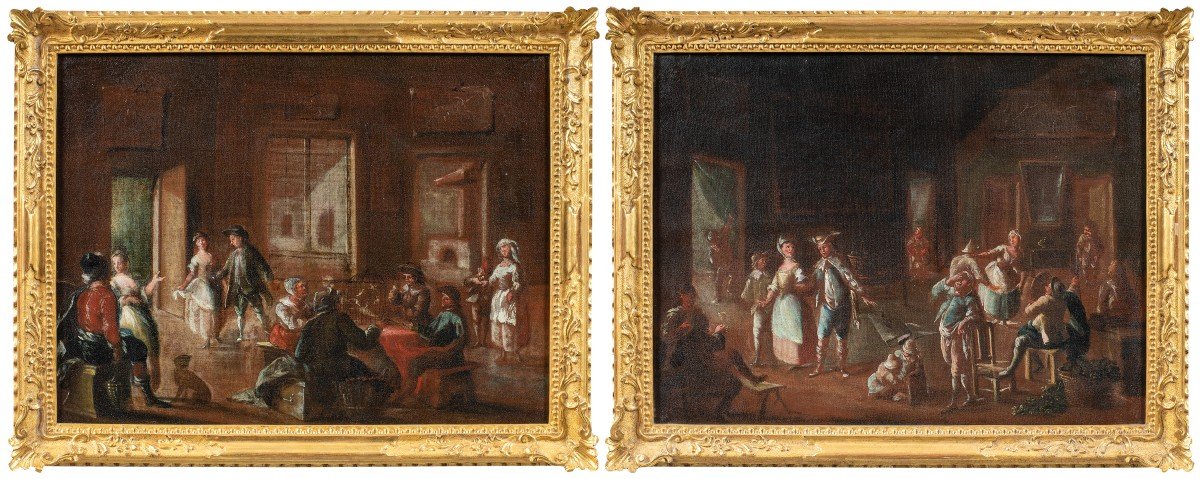 Lorenzo Gramiccia (Cave 1702/1704 - Venezia 1795) - Interni di palazzo con scena di ballo.